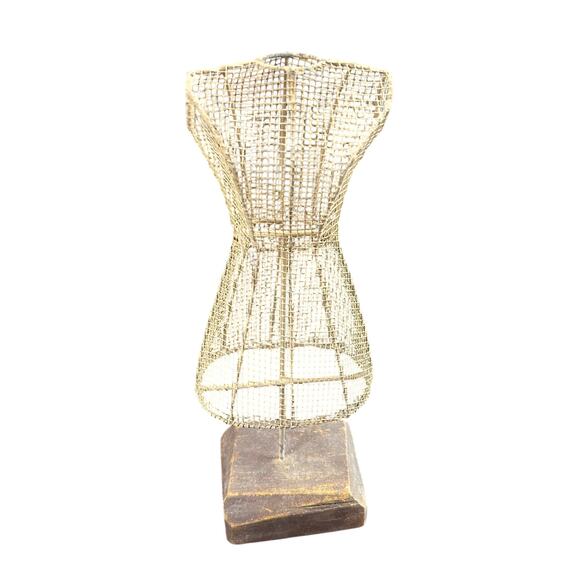 Rustic Mesh Beige dress Form- mini table top accent- decor, earring hanger 12" - Picture 6 of 6